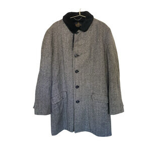 Zero King 100% Virgin Wool Coat 44L | Herringbone Faux Fur Collar Vintage